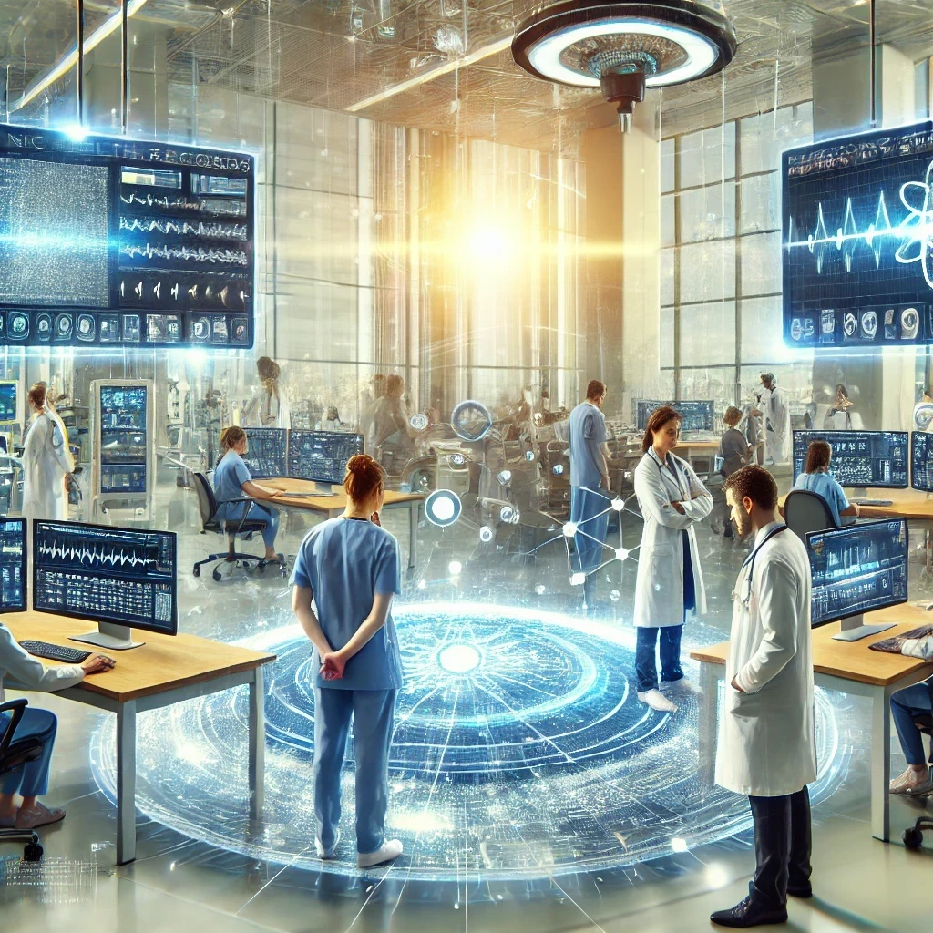 Healthcare professionals using AI technology